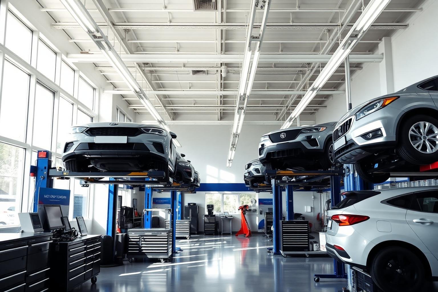 Vehicles on lifts inside the Francis Road Services workshop